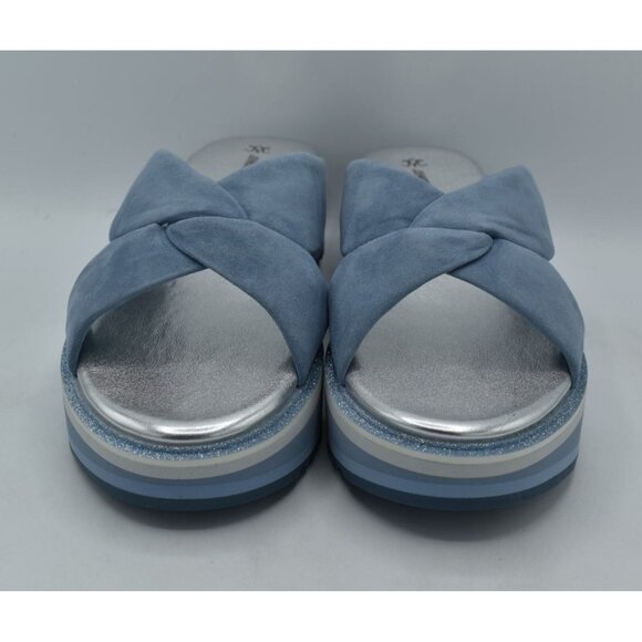 Johnston & Murphy Women Size 8.5 Grace Cross Band Slate Blue Suede Slide Sandals - Picture 3 of 14